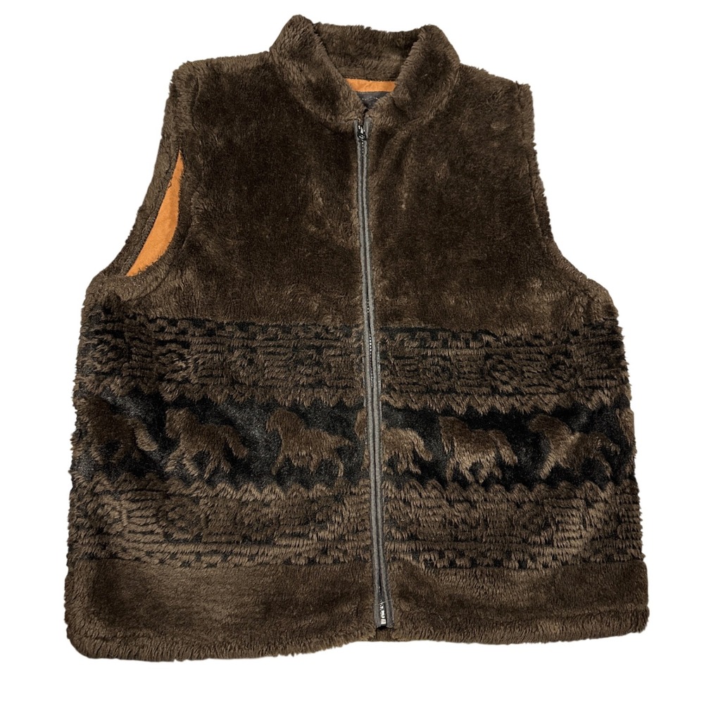Bear Ridge Outfitters Fleece Vest XL Brown Horse Southwest Faux Fur Made in USA